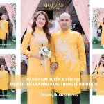 Cô dâu Kim Huyền & Văn Tài diện áo dài cặp màu vàng trong lễ đính hôn