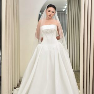 Váy cưới chữ A hạ eo satin phong cách thanh lịch